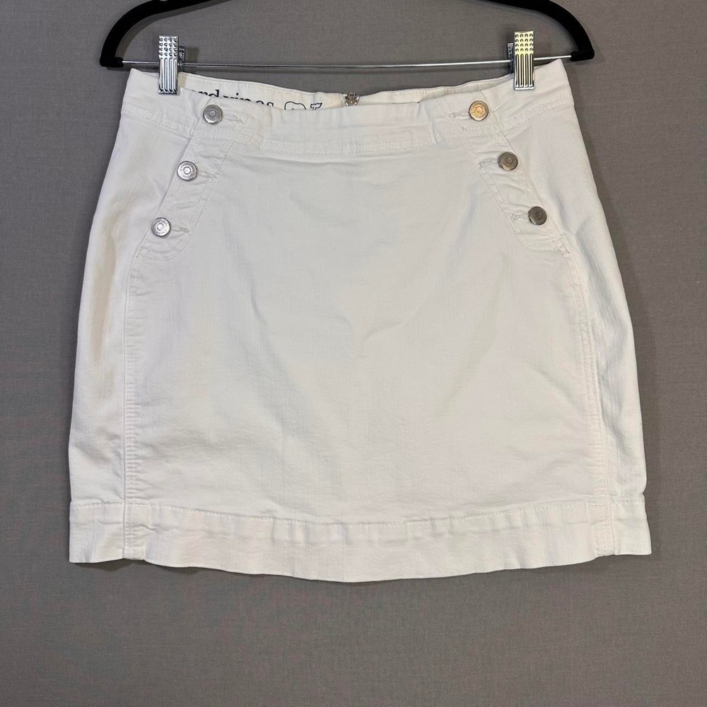 Vineyard Vines White Solid Denim Mini Skirt Button Logo Zip Closure Size 6‎